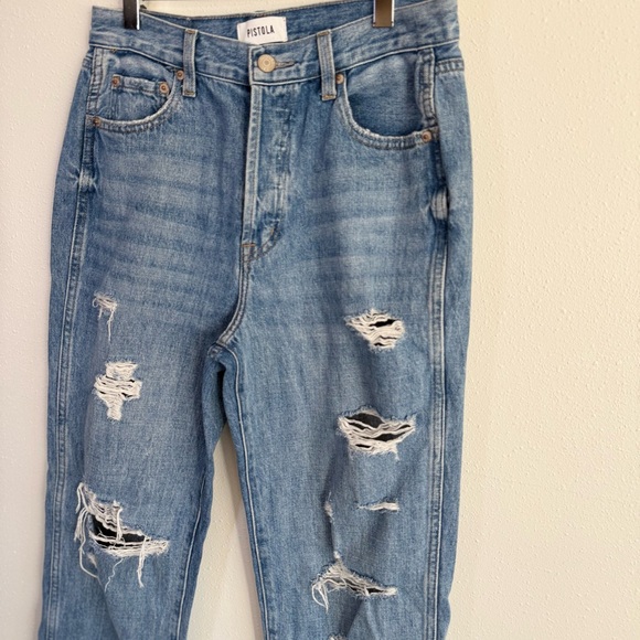 pistola Denim - Pistola Distressed Straight Leg Jeans Women’s Size 25 High Rise Button Fly